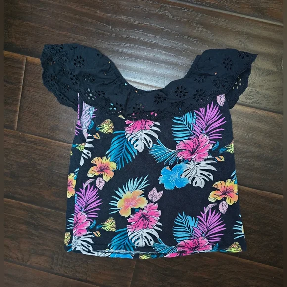 Justice Girls Tropical Ruffle Neck Tank Blouse Large - Picture 2 of 7